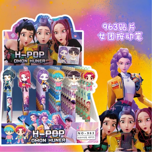 Imagen 1 del producto Bolígrafo de tinta negra KPop Demon Hunters, bolígrafo de Gel para escribir para estudiantes, figura de Anime, papelería, suministros de estudio, regalo, 0,5mm, 6/48 Uds.