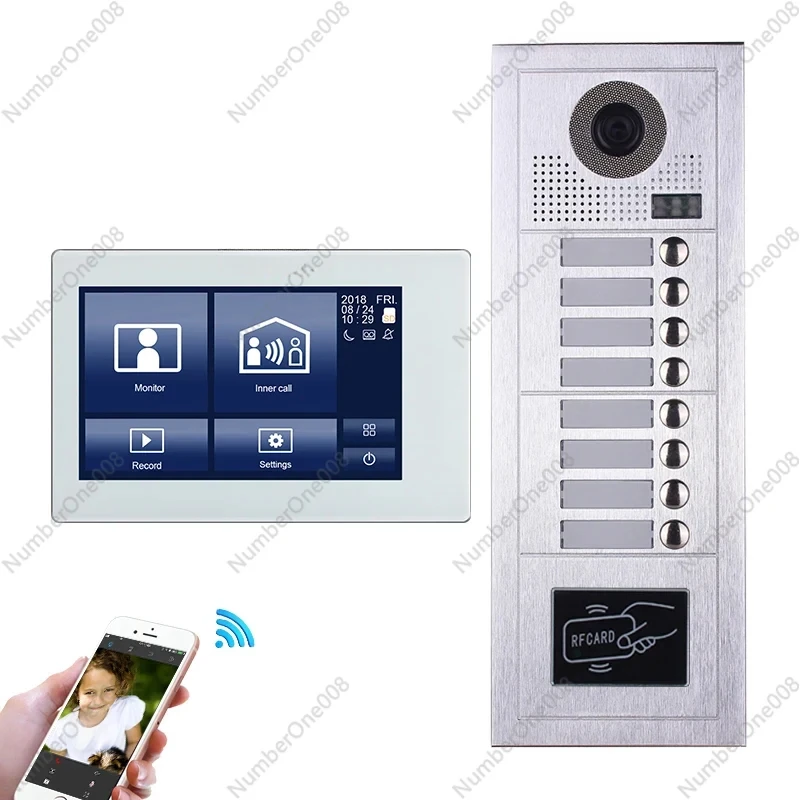 Wholesale Multi Apartments 7 inch Video Intercom System 8 Units Apartment RFID Video Door phone