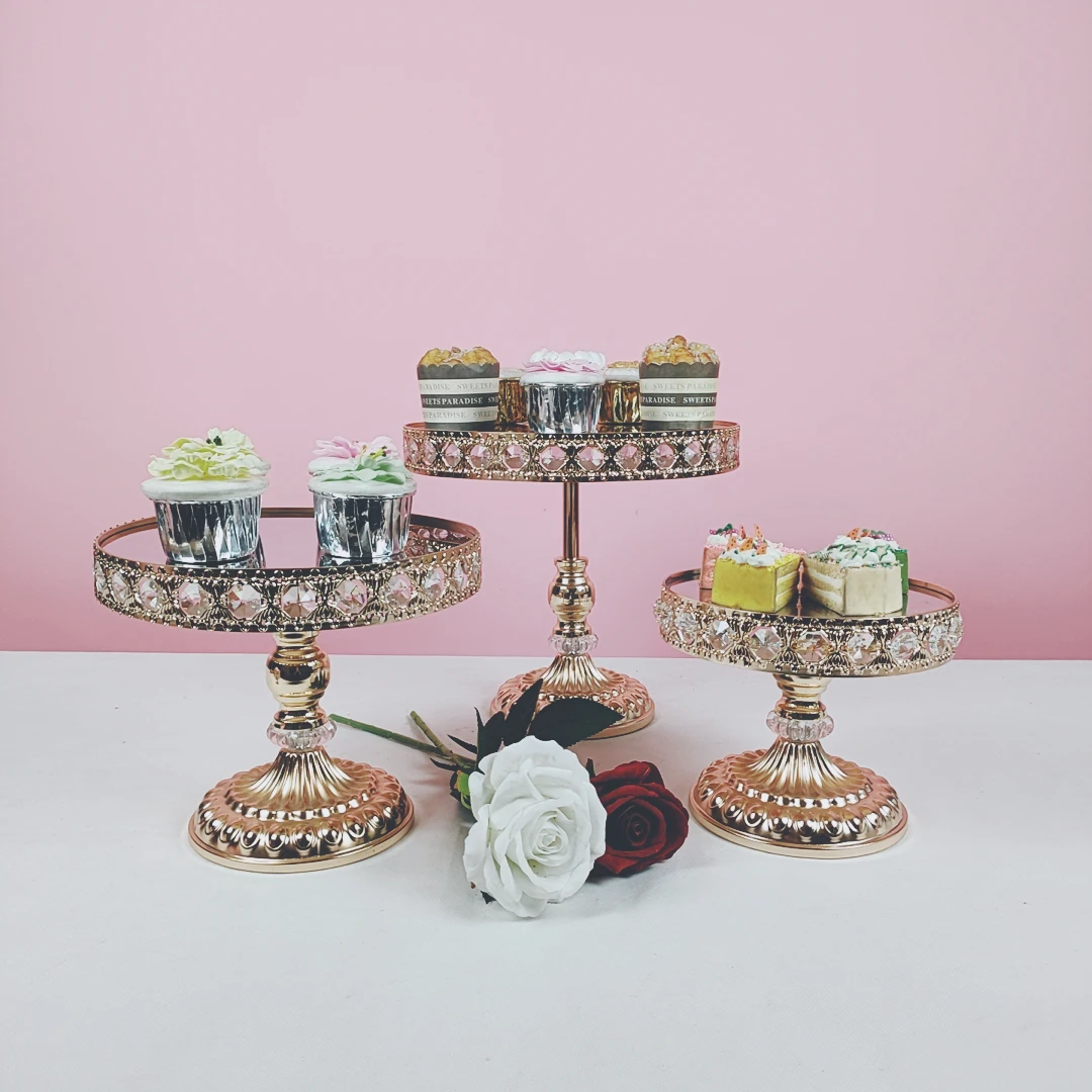 1-3Pcs Crystal Mirrored Tray Cosmetic Vanity Jewelry Trinket Organizer Decorative Tray Cupcake Dessert Holder Tray Gold Silver