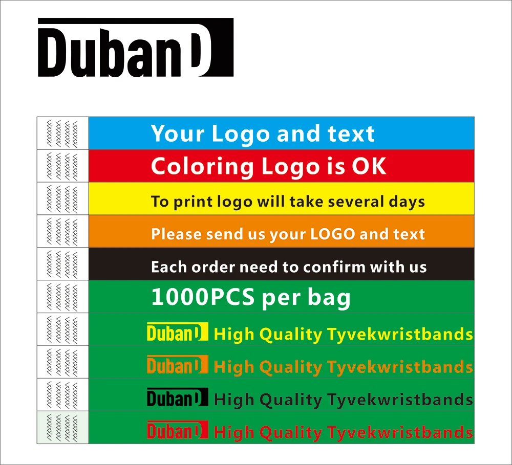 1000Pcs Colored Printed Custom printed hotel Tyvek Paper Wristbands Disposable Bracelets Armband for Events and Part