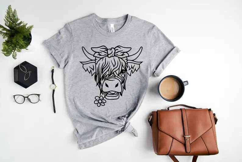 Highland Heifer Shirt, Highland Cow Country Farm Life Short Sleeve Top Tees O Neck 100% Cotton Fashion Streetwear harajuku goth