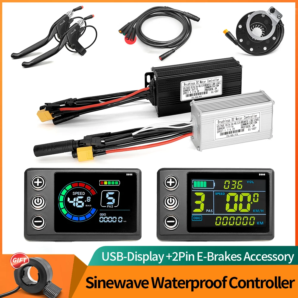 

Трехрежимный синусоидальный контроллер электрического велосипеда 17A 26A 30A 36V/48V обучающая USB-функция светодиодный дисплей 350W500W1000W мотор EBike