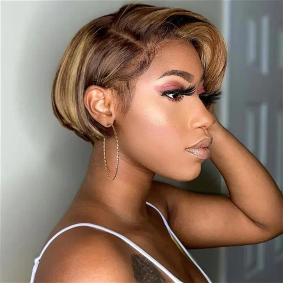 Short Bob Pixie Cut Wig Lace Frontal Straight Transparent Lace Front Human Hair Wigs For Women Preplucked Brazilian Glueless Wig