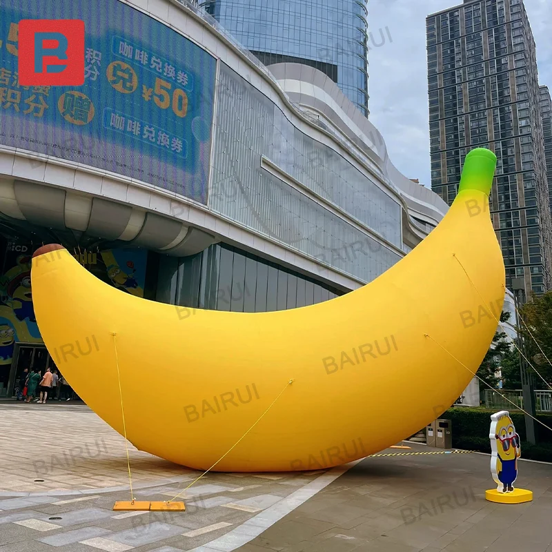 Shopping mall decoration inflatable banana yellow realistic fruit 3m huge summer fruit festival prop