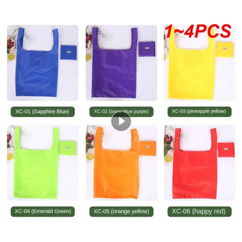 1~4PCS Bag Polyester Eco-friendly Hand Shoulder Reusable Shop Bags Grocery Bags Foldable Shopping Bag