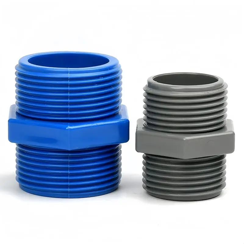 1PC 1/2~2'' Double Male Thread PVC Equal Straight Connectors Aquarium Fish Tank Water Supply Pipe Fitting Irrigation Accessories