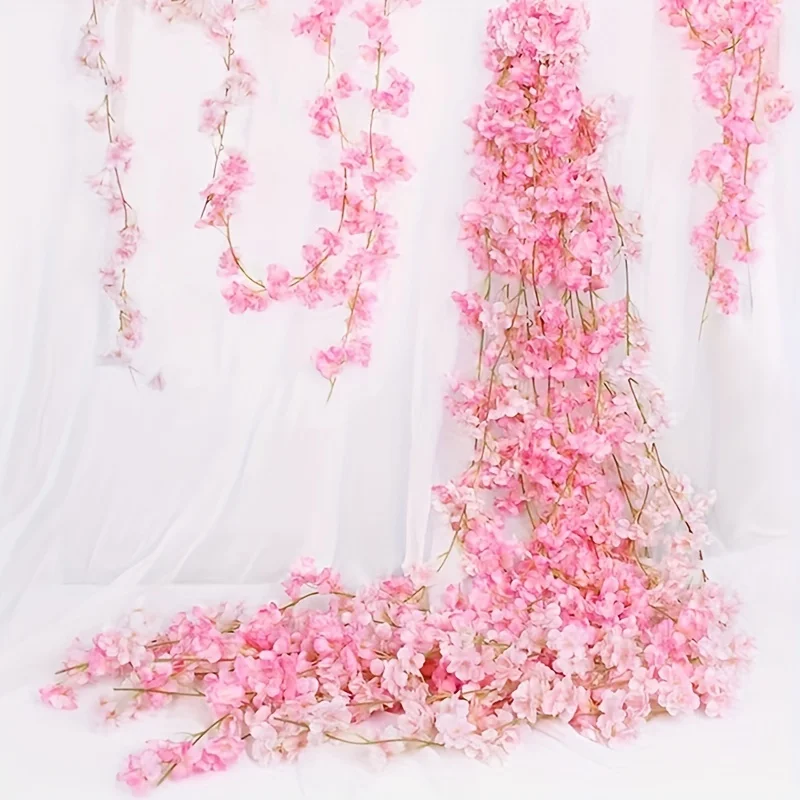 Artificial Rosa Sakura Flores Guirlanda, Flores De Cerejeira Videiras, Decoração De Arco De Jardim, Flor Falsa, Festa De Casamento, Decoração De Casa