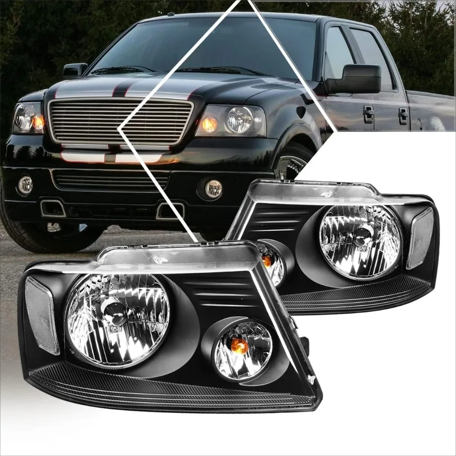 

Сменные фары в сборе для F150 0408 и Lincoln Mark LT 0608, 2 шт., черный корпус с прозрачным угловым дизайном, улучшенный Vi