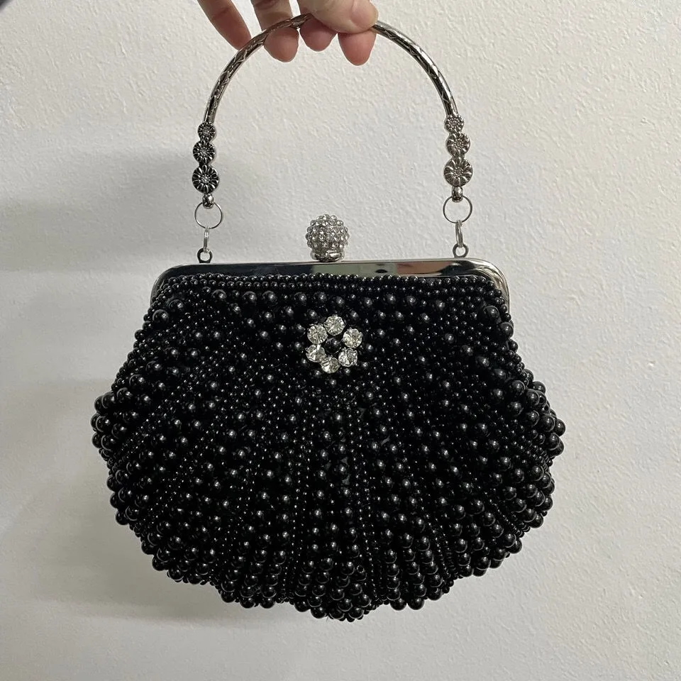 2023 Luxury Pearl Women Bag Fashion Two Sided Beaded Evening Bag For Female Elegant 3 Colors Bridal Wedding Party Handbag Clutch