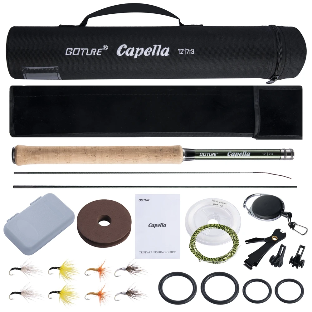 Goture Tenkara Fly Fishing Rod Combo 3.6m Ultralight Carbon Fiber Rod with Line Lure Clipper Portable Tenkara Rod Set Tackles