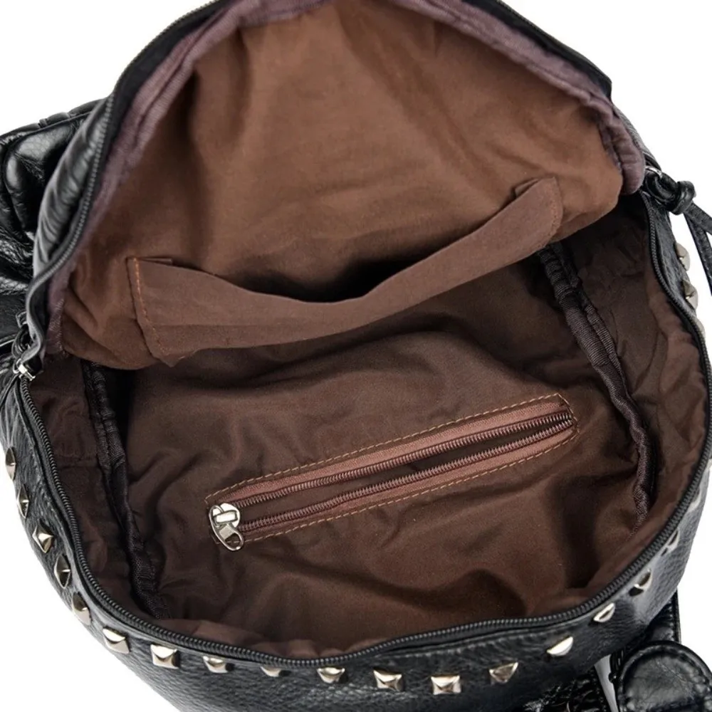 

Модные роскошные дизайнерские рюкзаки с заклепками, большие вместительные износостойкие рюкзаки из искусственной кожи, рюкзаки в стиле панк из мягкой кожи, унисекс