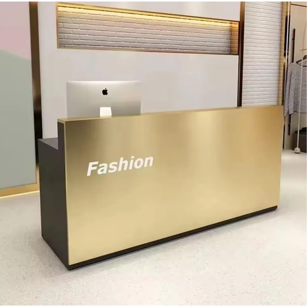 Customized Front Desk Reception Counter, Reception Desk with Led Lights Retail Counter for Store with Lockable Drawer Reception