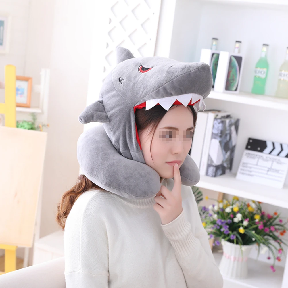 

Shark Shape Hooded Neck Pillow U-Shaped Travel Support Pillow Funny Cartoon Headwear Sleep Party Props Novelty Gift Kids Adults