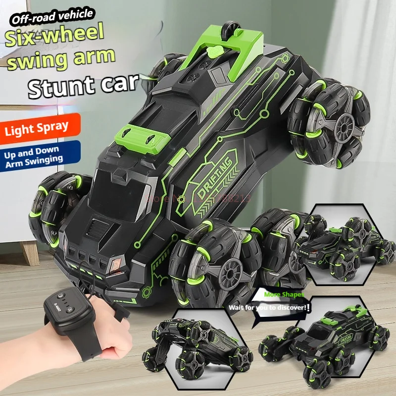รถบังคับวิทยุหกล้อแบบสวิงอาร์ม ควบคุมด้วยท่าทาง แปลงร่างได้ บังคับดริฟท์ พ่นควัน ปีนป่าย ขับเคลื่อนออฟโรด