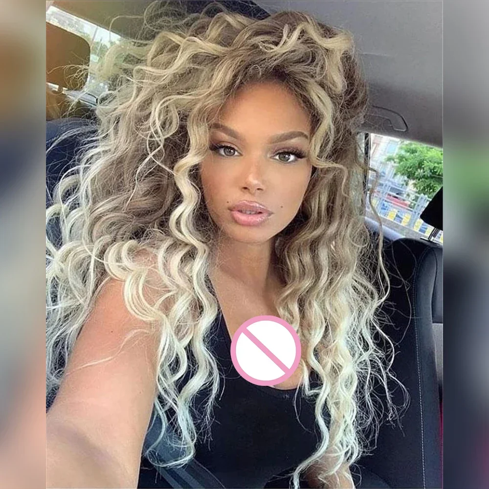 Synthetic Womens Wig Long Hair Ash Blonde Curly Wigs Female Natural Wavy Drag Queen Regular Wig 80s Brown Ombre Wigs for Girls