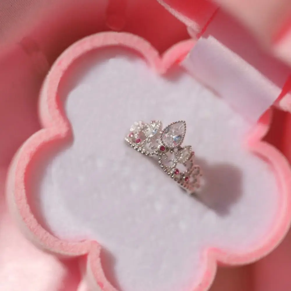 Elegant Gold Plated Rapunzel Crown Rings Adjustable Zircon Princess Ring Opening High-end Wedding Geek Jewelry Woman