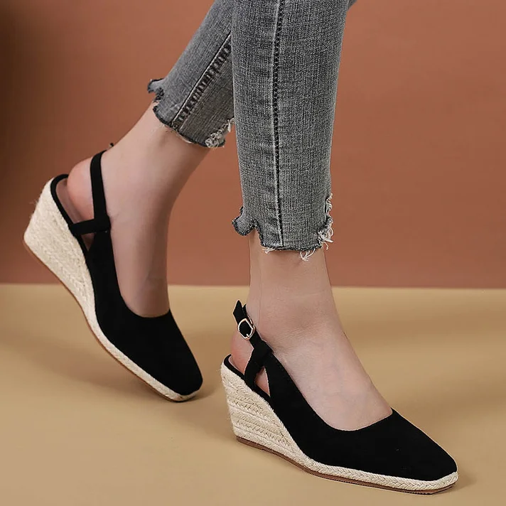 LIHUAMAO Suede leather women wedges shoes slingback heel pumps ankle strap platform espadrilles shoes