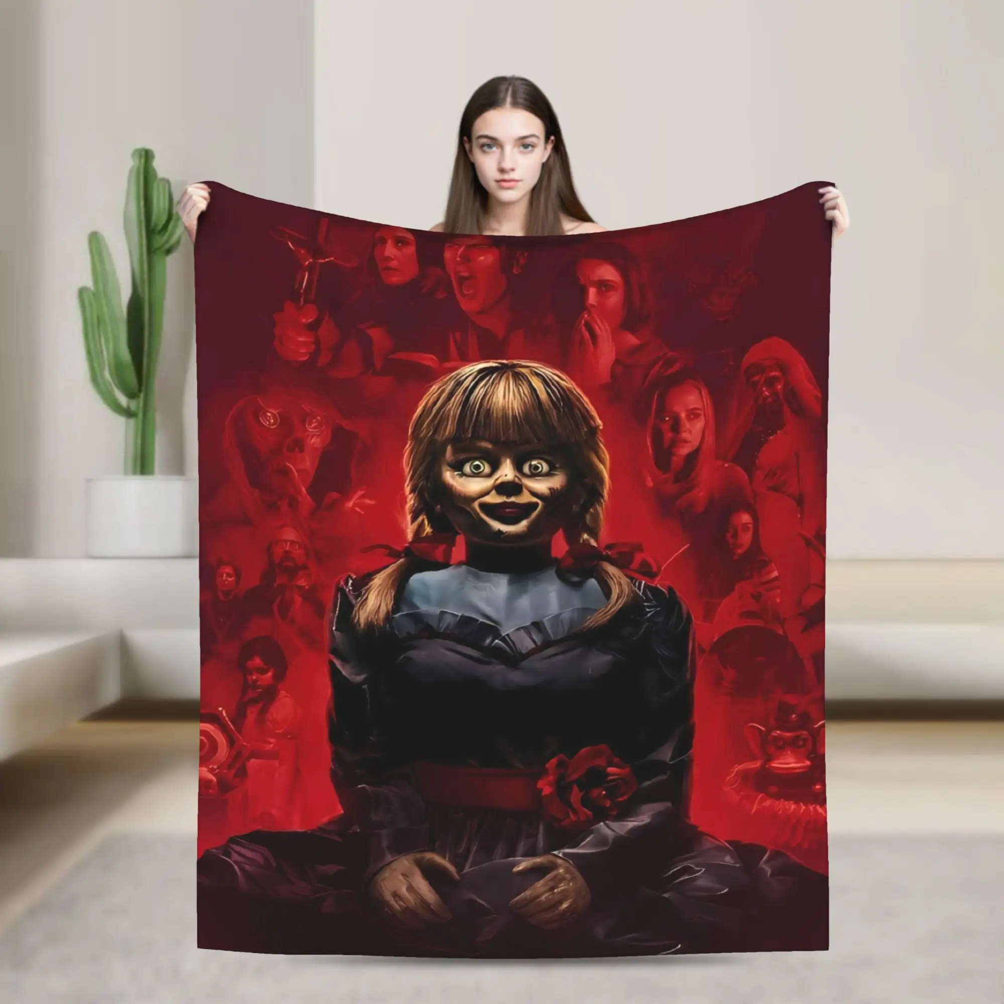 The Conjuring الأحمر أنابيل صور الفانيلا بطانية دافئة لينة رمي بطانية للأريكة كرسي السفر مكتب المفرش أريكة غطاء سرير