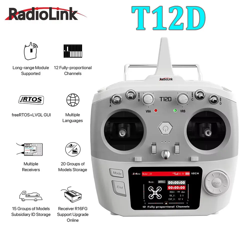 

RadioLink T12D 12 Channels RC Transmitter 2.4GHz with R16F Receiver Remote Controller for FPV Drone Fixed Wing Airplane Car