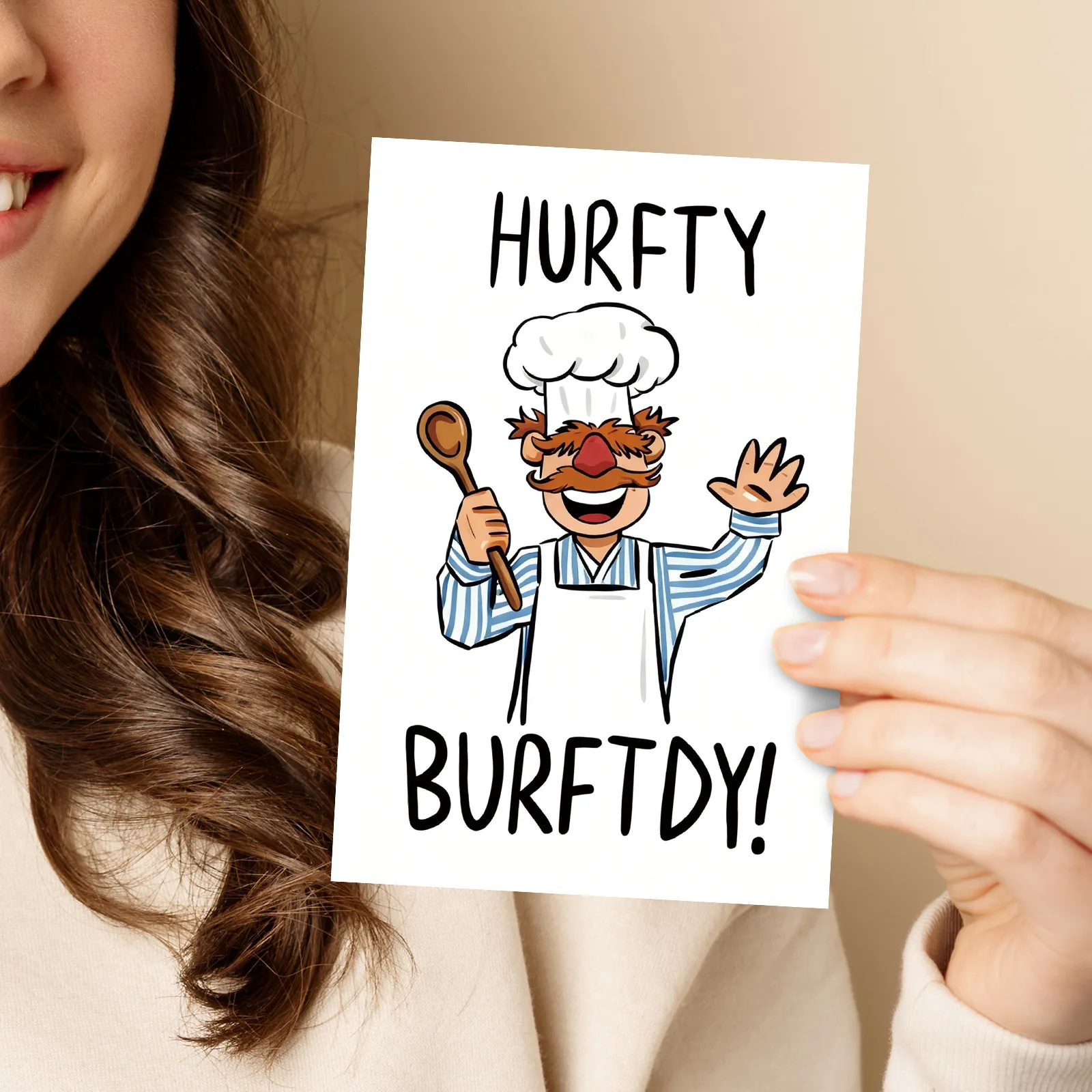 1 kreatives, lustiges, humorvolles Grußkarten-Set mit Koch-Illustrationen und Umschlag im Cartoon-Stil
