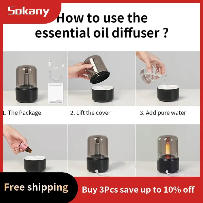 A59E-120ML Candlelight Aromas Diffuser USB Home Air Humidifier Cool Mist Maker Fogger Essential Oils LED Night Light