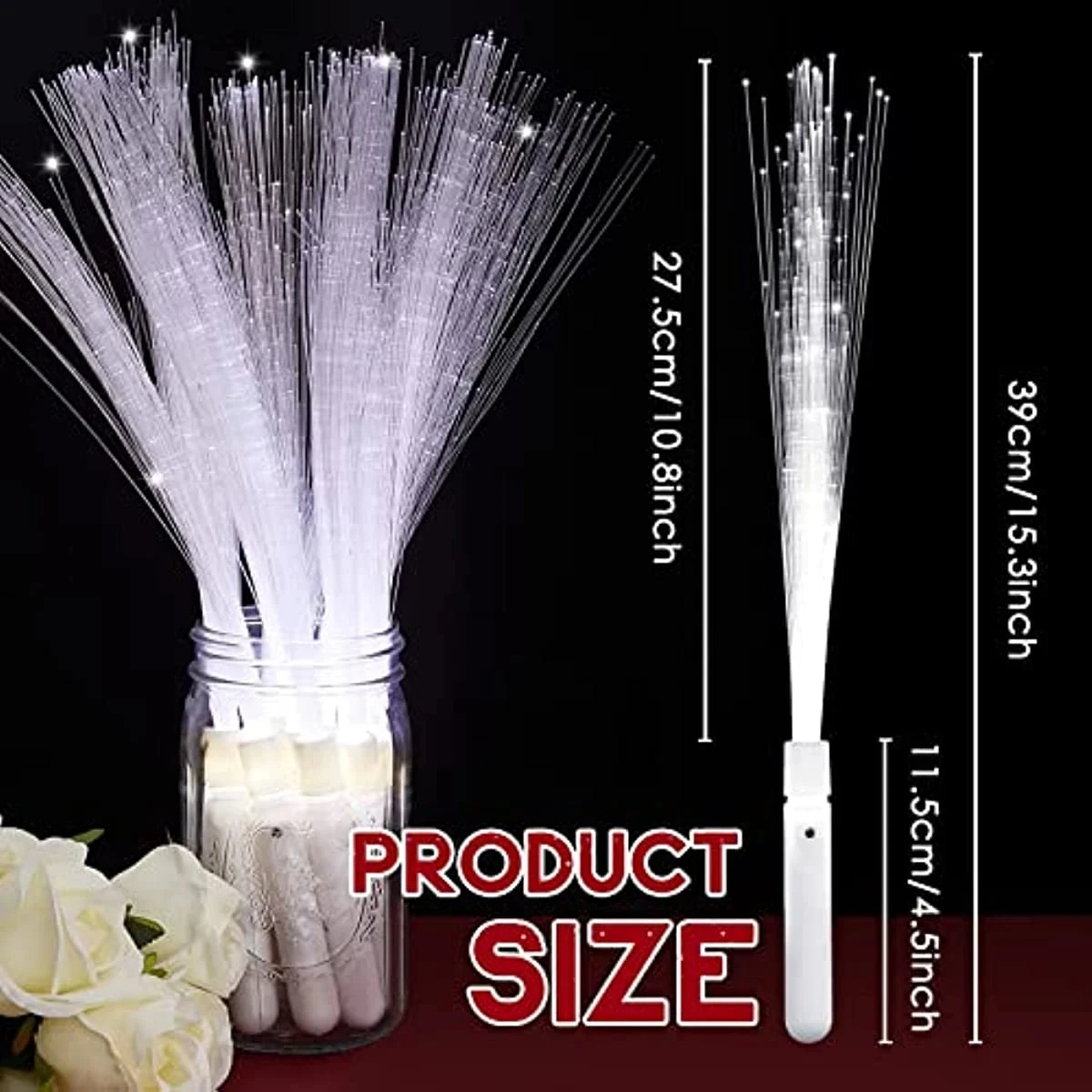 10/20/30PCS Fiber Optic Wands LED Light Up Fiber Optic Stick 3 Modes White Glow Sticks for Wedding Birthday Party Bridal Shower