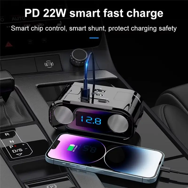 NEW HOT in Stock-2 Sockets Car Charger PD 22W Fast Charging Car Charger Voltage Detection Phone Charger