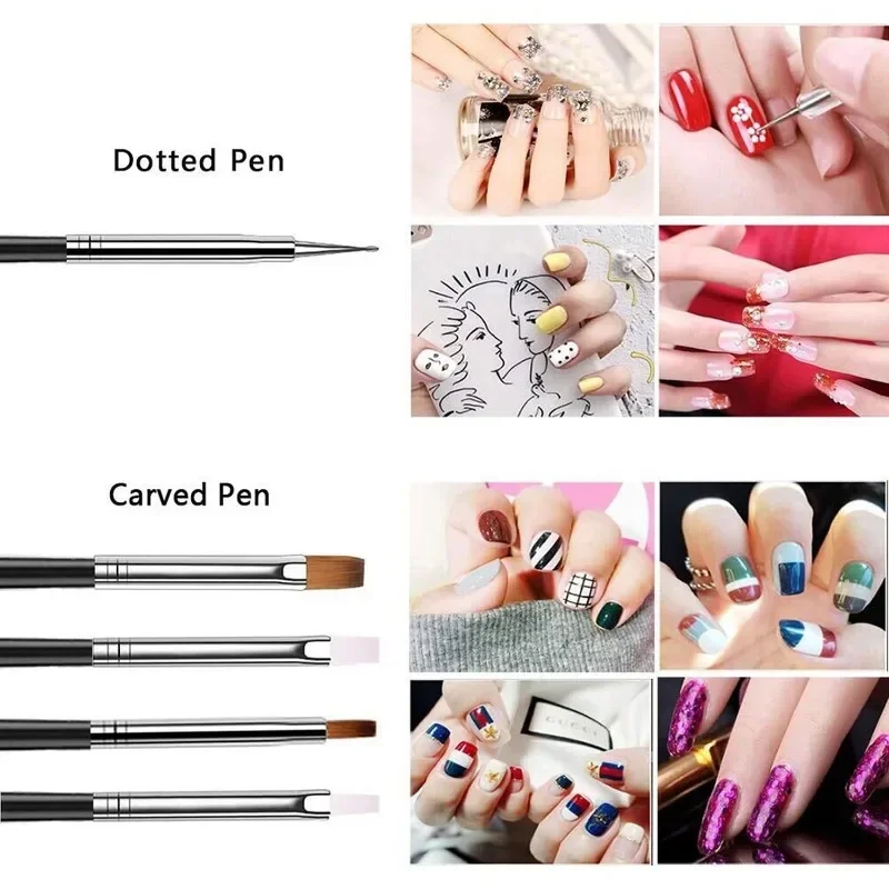 20 pezzi pennello per nail art disegno smalto pennelli per fodera sottile penna per pittura pennello per punteggiatura per unghie set di strumenti per manicure con strass durevoli