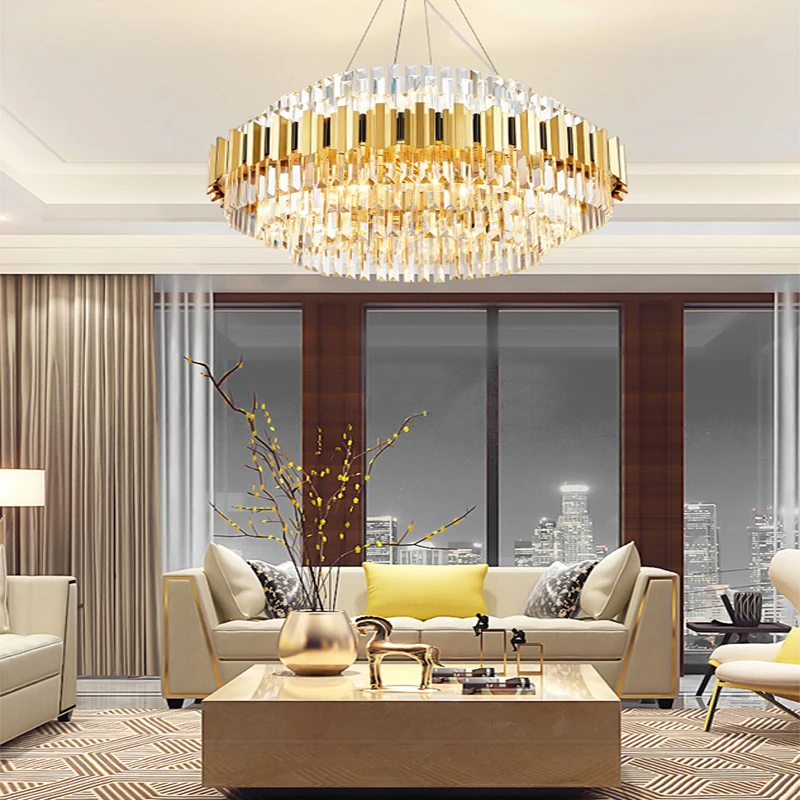 

Nordic Gold Crystal Ceiling Chnadelier Home Decor Luxury Hanging Lamps over Dining Table Living Room Lustre Big Lamps