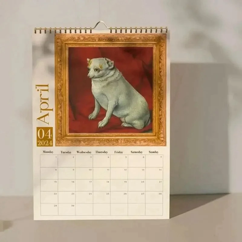 Weird medievales Dogs 2024 calendario de pared para perros renacentistas, calendario Medieval antidesgarro, 2024