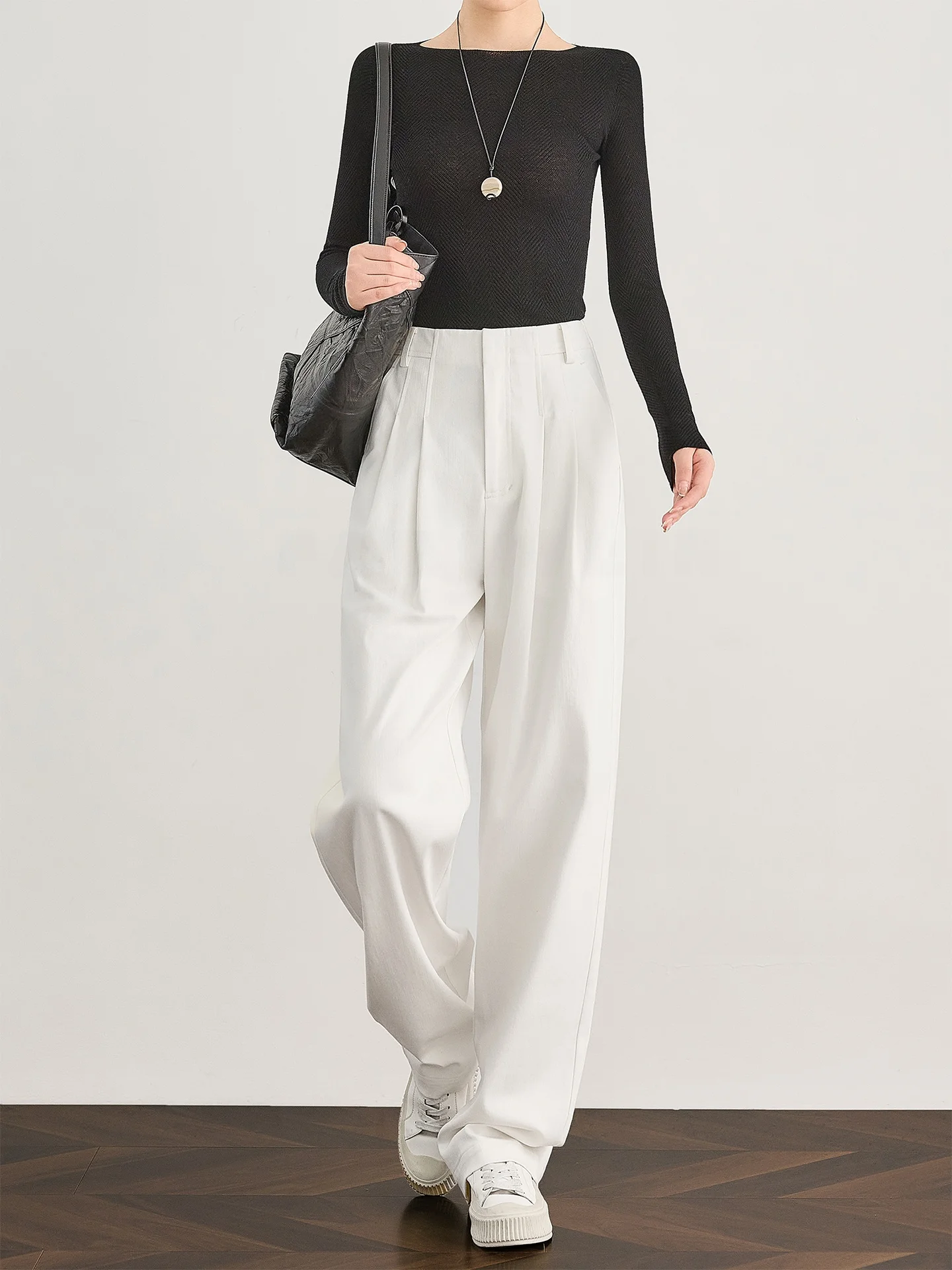 

Женские повседневные брюки FALIN с высокой талией, прямые, свободные, плиссированные, широкие штанины, весенние, белые