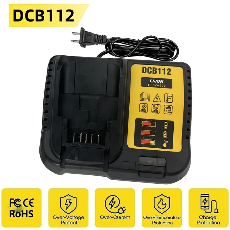 NEW DCB112 2A Lithium Battery Charger For Dewalt 10.8V 12V 14.4V 18V 20V DCB206 DCB205 DCB204 DCB203 DCB120,DCB107 DCB115 DCB105