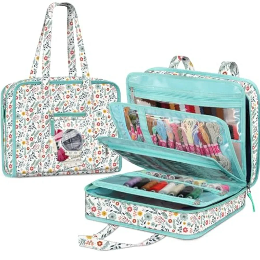 

Sewing and Craft Supplies Storage Tote, Large Capacity Travel Packing Organizer Bag with Clear Pockets and Handle for Knitting,