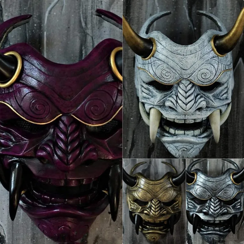 

Japanese Horror Legend Hannya Resin Latex Mask Cosplay Ghost Demon Samurai Noh Kabuki Red Prajna Halloween Masquerade Party Prop