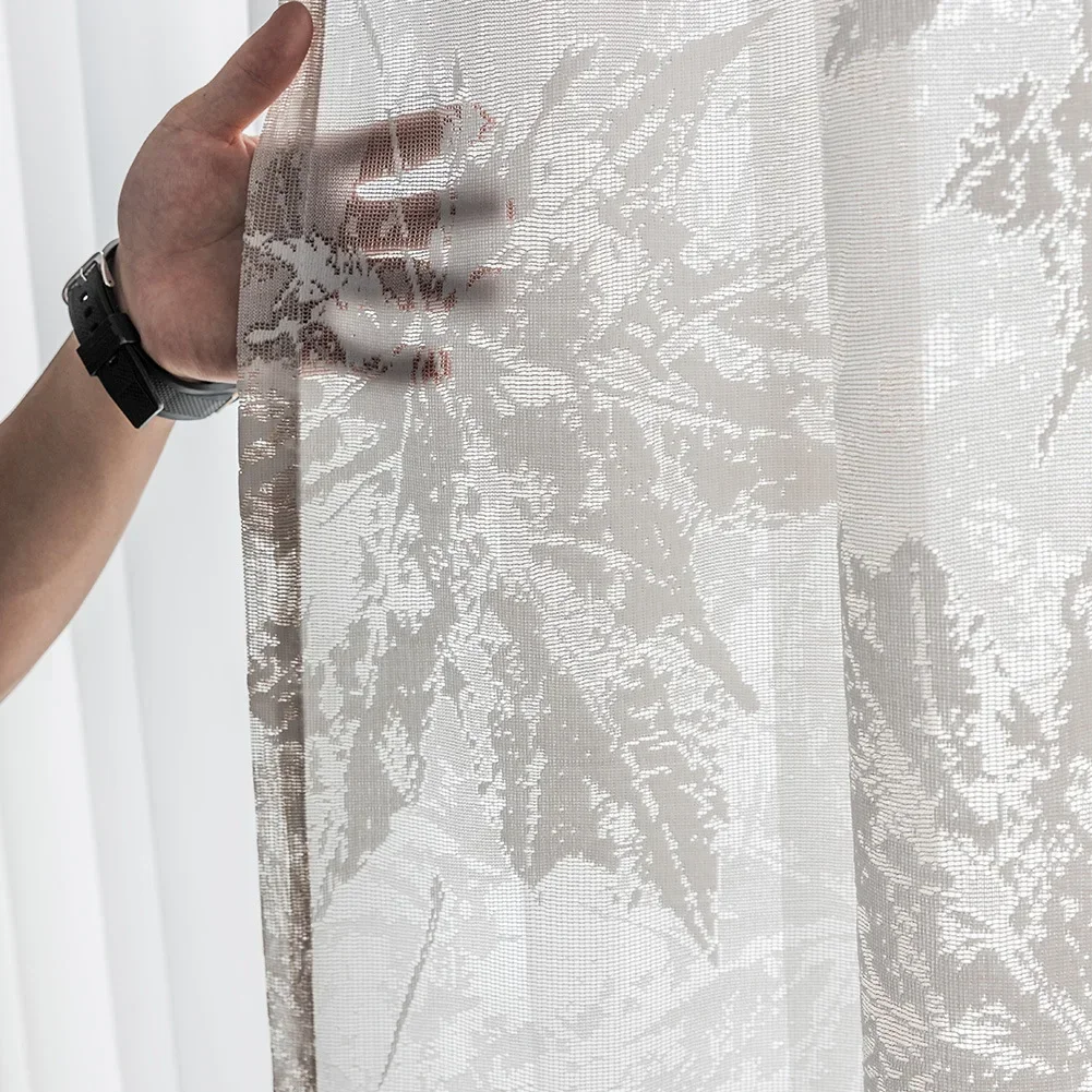 New Chinese Style Maple Leaf Retro Window Curtain Decor Curtains for Living Dining Room Bedroom