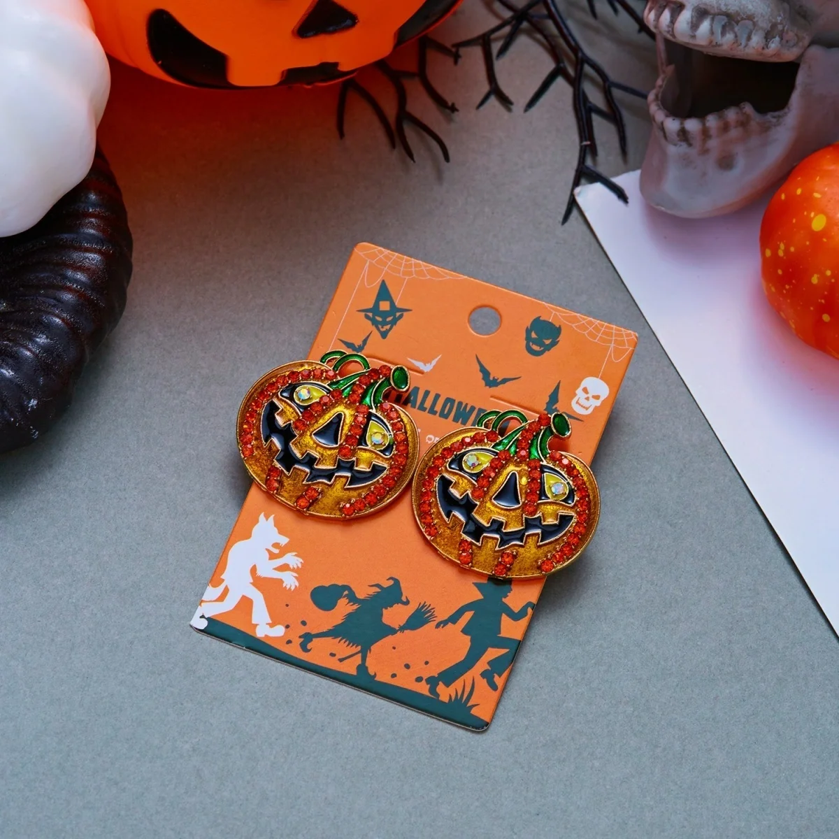 Halloween-Ohrringe mit Strass, Kürbis, Stern, Geist, asymmetrische Ohrstecker für Damen und Herren, Gothic-Mode, Kürbis-Ohrringe, Cosplay-Schmuck – Detail 21