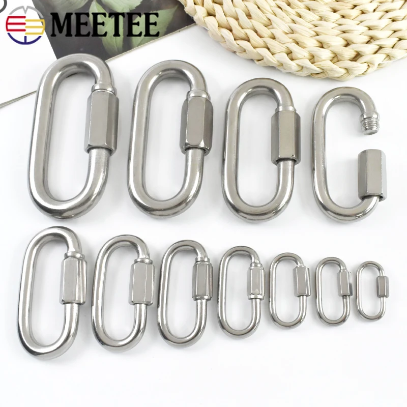 1/2Pcs M3-M12 304 Stainless Steel Oval Locking Carabiner Clips Rope Quick Connector Buckle for Mountaineering Camping Swing