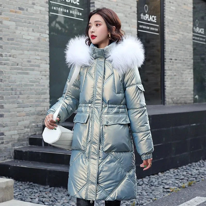 Winter Jacket 2023 Korean Women Parka Big Fur Collar Hooded Thick Warm Long Female Coat Casual Outwear Down Cotton Jacket Parkas