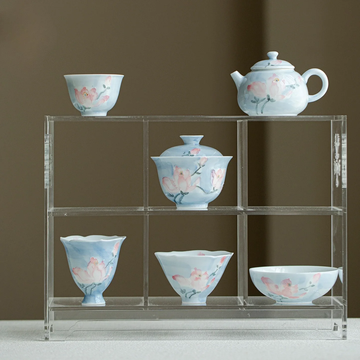 Arita-yaki Magnolia Hand-painted TeaSet Household Kung FuTeaSet Not Hot Teapot Covered Bowl Teacup Tea Ceremony Craft Ornaments