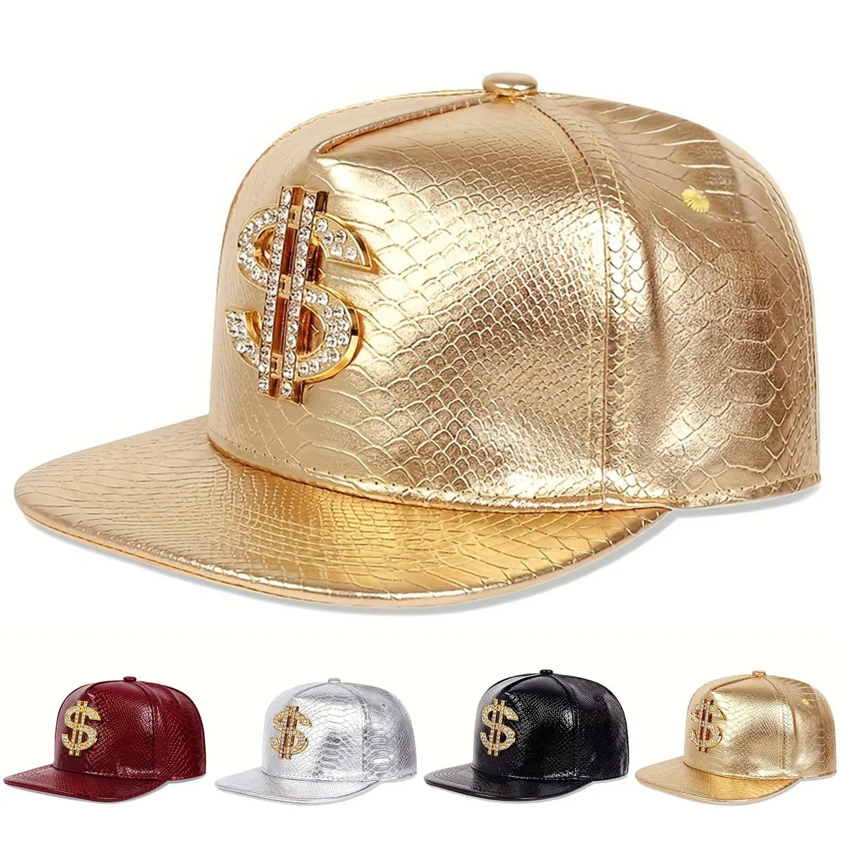 Leather Metallic Dollar Sign Baseball Cap Men Women Adjustable Snapback Hip Hop Streetwear UV Protection Outdoor Party Funny Hat