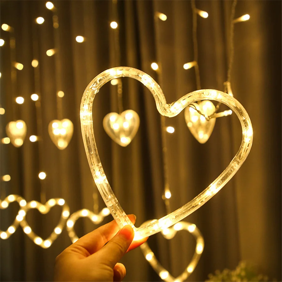 Guirxiété lumineuse LED rideau romantique en forme de cœur, 8 modes, lumières dégradées de Noël, guirxiété pour la maison, la chambre, la décoration de fête de mariage