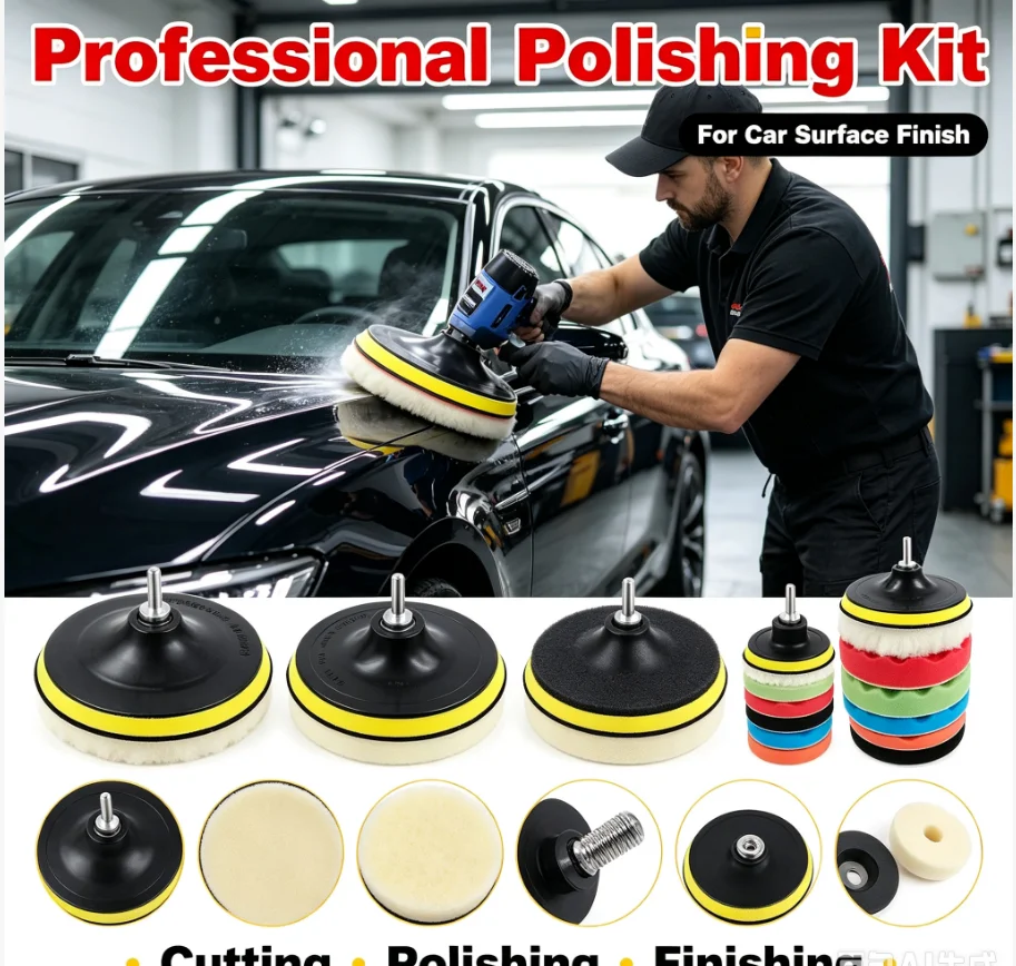 8Pcs Buffing Pad Set Thread 3/5/7inch Auto Car Repair Polishing pad Kit for Car Polisher+Drill Adaptor Power Tools accessories