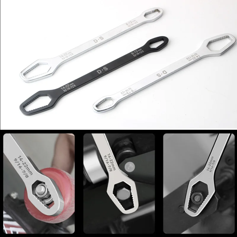1 Stück Universaler Doppelendiger Schraubenschlüssel, Selbstspannender 8-22mm Schraubenmuttern-Reparaturschlüssel, Doppelkopf-Ratschenschlüssel, Verstellbar