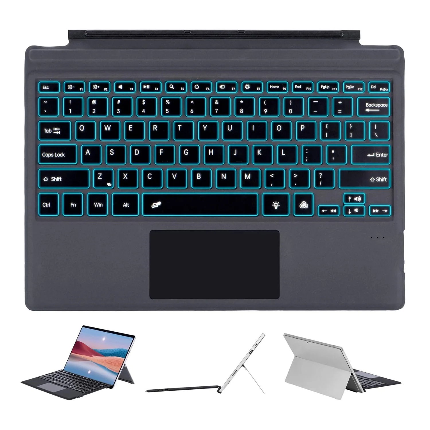 Penutup tipe Bingo untuk Microsoft Surface Pro, Keyboard Tablet tipe Bluetooth ramping dengan Keyboard Multi-Touch Trackpad 7 +/7/6/5 /4/3