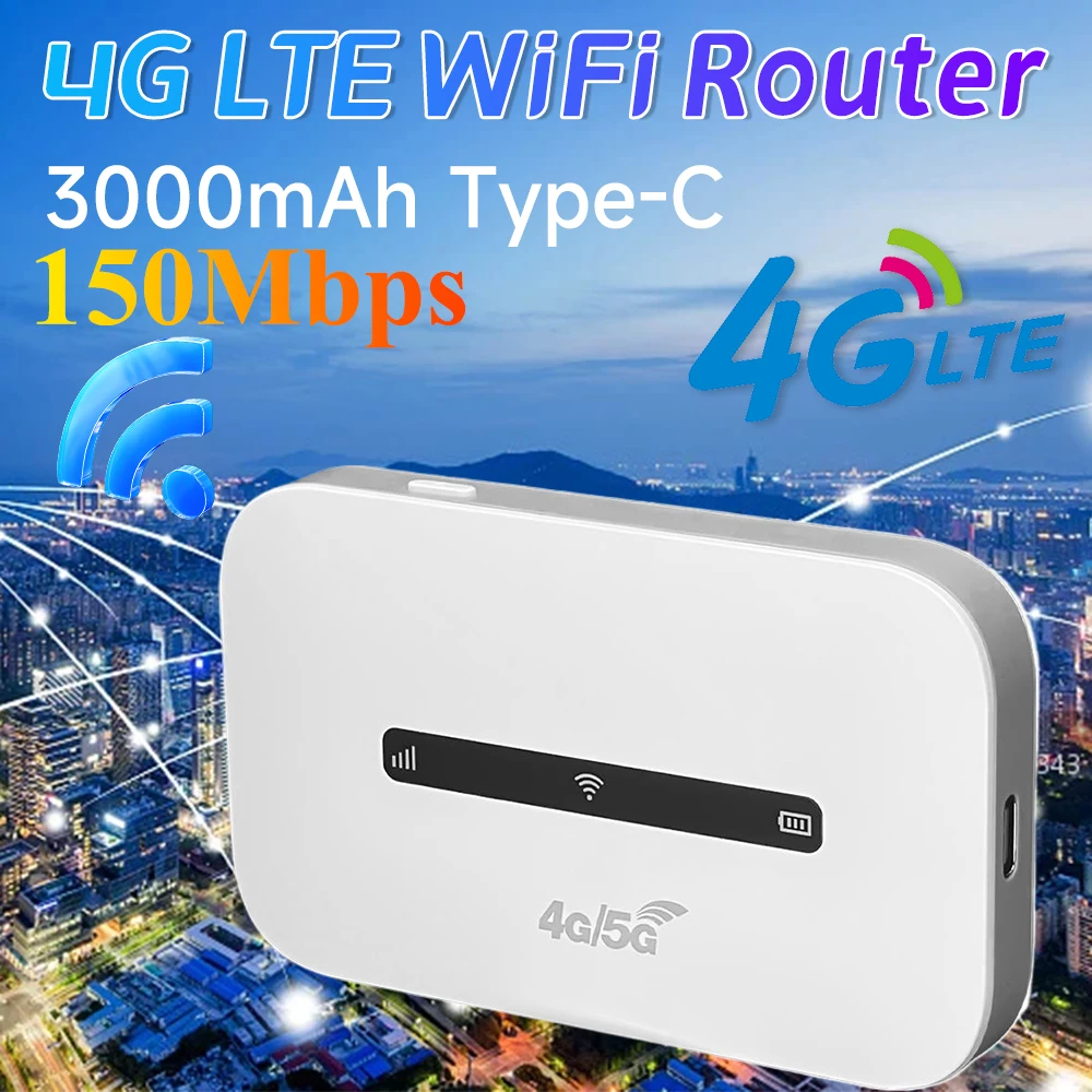 4G LTE Portable WiFi Hotspot Support 8 To 10 Users 150Mbps Pocket Mobile Hotspot with SIM Card Slot Modem Router for Car Travel
