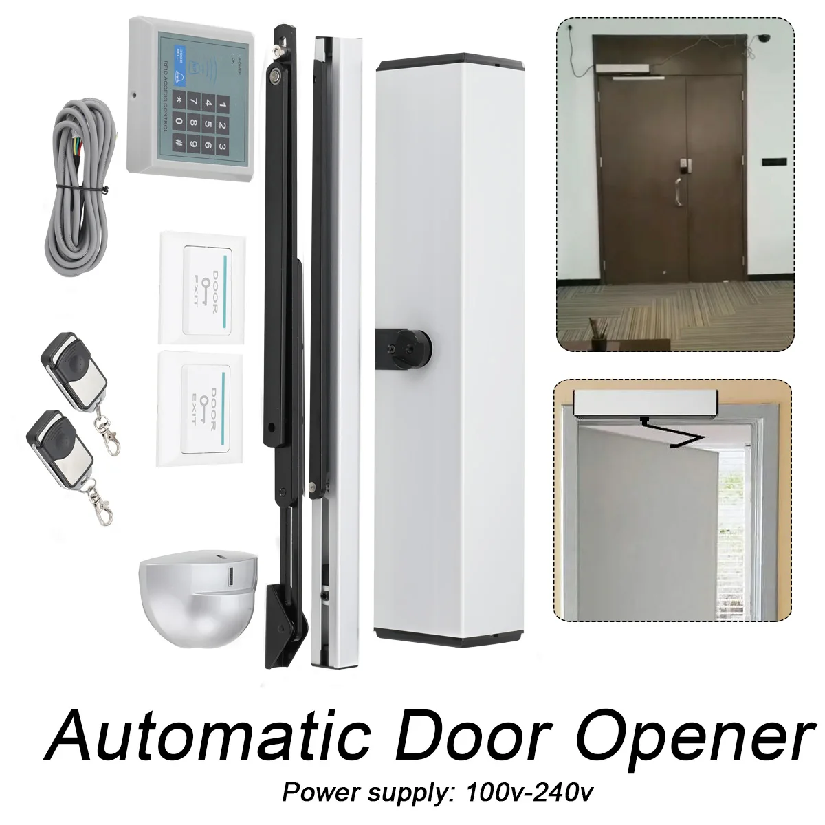 Automatic Swing Door Opener Closer 100v-240V Residential Commercial Electric Swing Gate with 2 Remote Controllers for Hotel