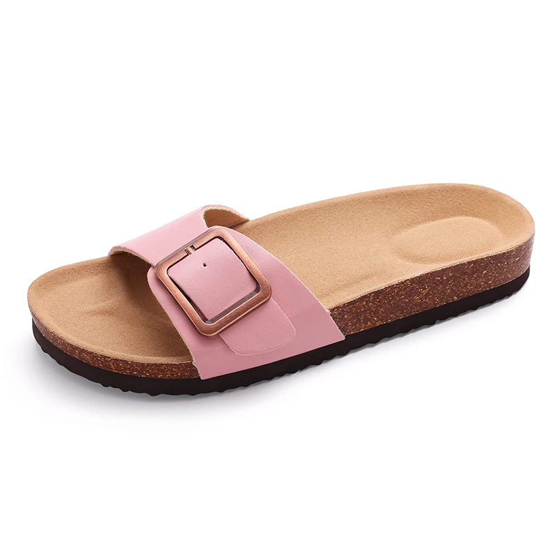 

Pallene Women's Flat Sandals Cork Footbed Slippers Adjustable Buckle Slip On Fashion Summer Sandals Comfort Non Slip House Slide