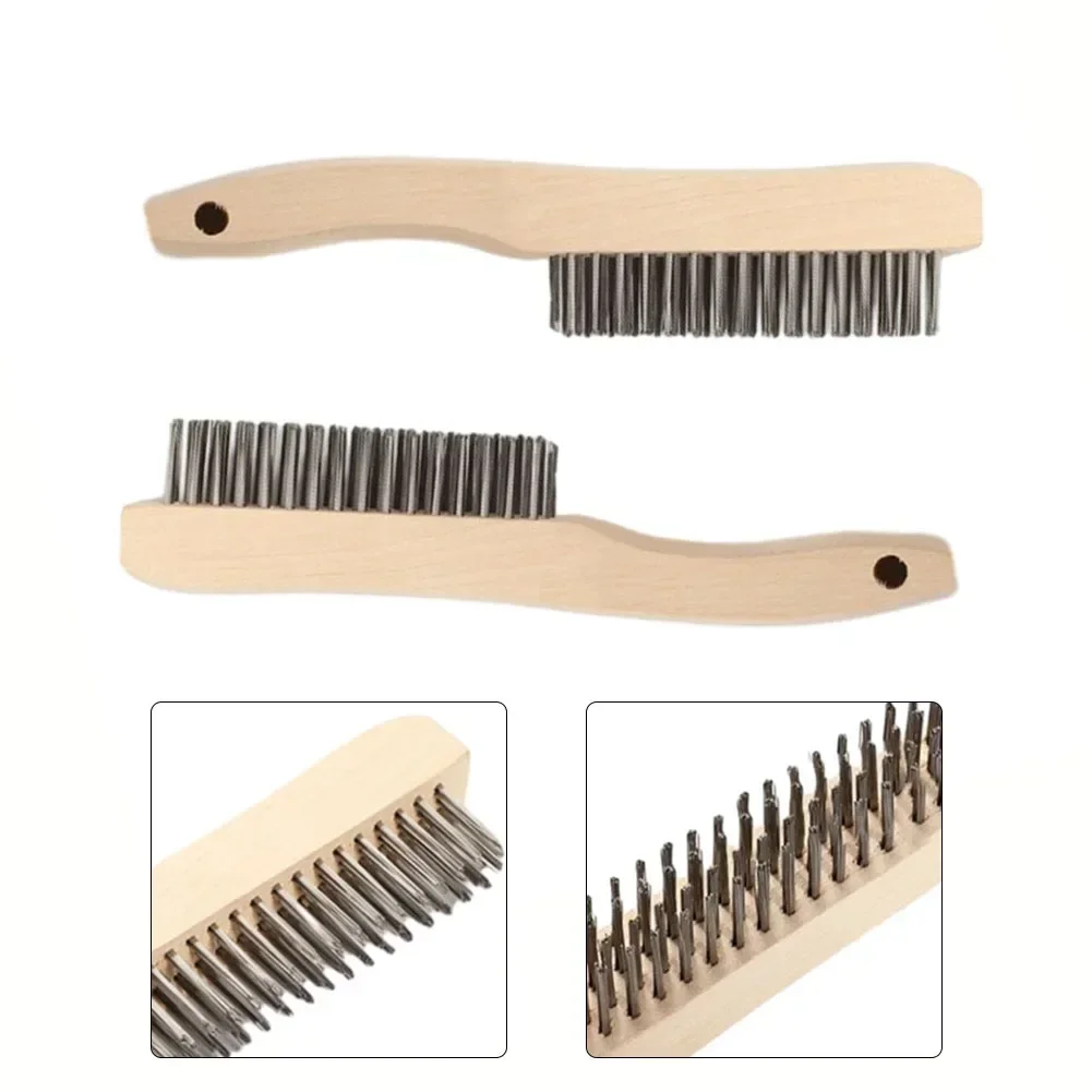 2pcs Wire Brushes Steel Wire Wood Handle Scratch Derusting Brush For Scales Rust Dirt Oil Stains Metal Cleaning Polishing Brush