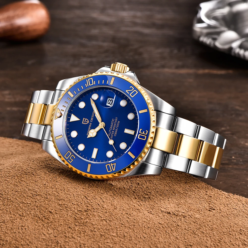 PAGANI DESIGN watch luxury gold and silver retro automatic mechanical watch men's Sapphire crystal stainless steel men's watch