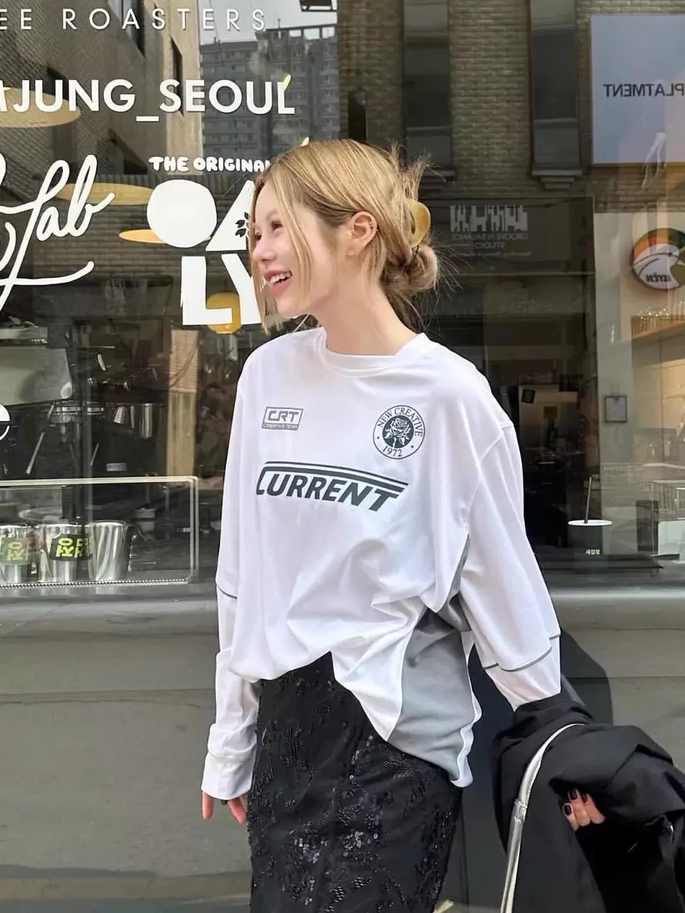 Cseta de Manga Longa Solta Zhang Lu Si Número 72 Csa de Futebol Estilo Americano com tras em Cores para Mulheres Pre...